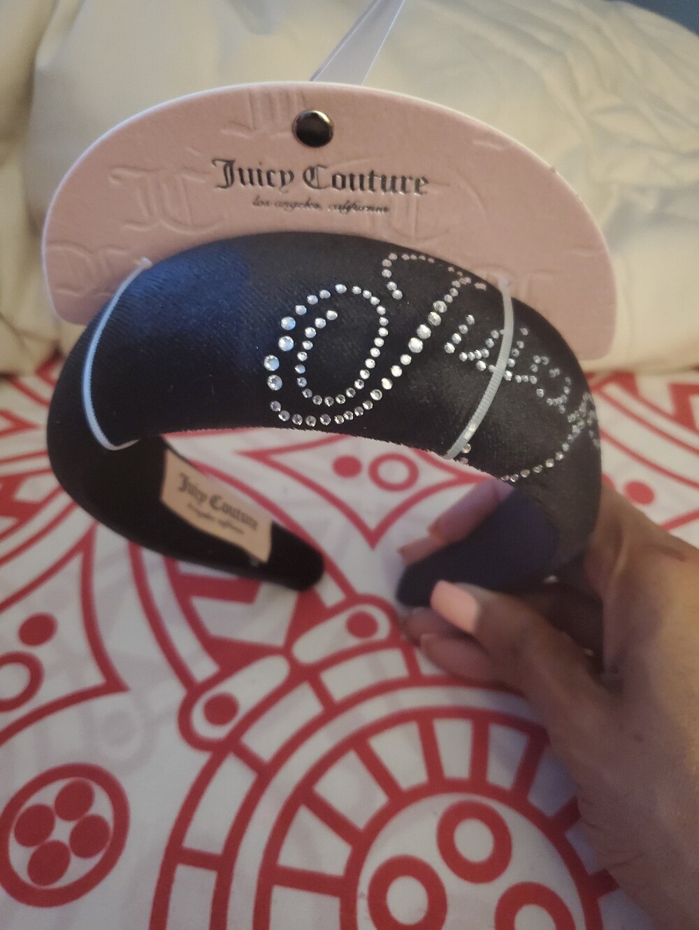 Juicy Couture Black Crystal-Embellished Padded Headband with Silver Accents